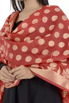 Madhuri Blue Women's Banarasi Kora Silk Zari Dupatta