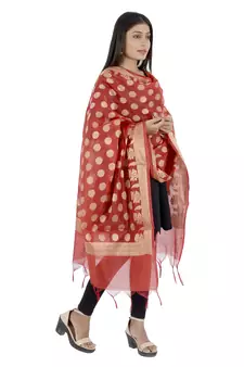 Madhuri Blue Women's Banarasi Kora Silk Zari Dupatta
