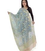 RANI Blue Women's Banarasi Kora Silk Zari Dupatta