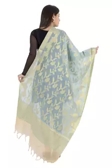 RANI Blue Women's Banarasi Kora Silk Zari Dupatta