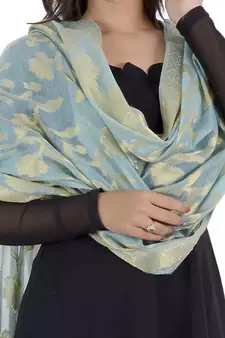 RANI Blue Women's Banarasi Kora Silk Zari Dupatta