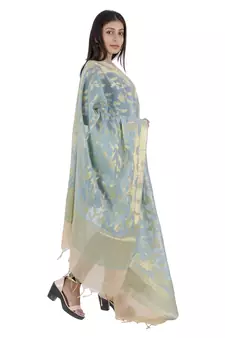 RANI Blue Women's Banarasi Kora Silk Zari Dupatta