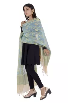 RANI Blue Women's Banarasi Kora Silk Zari Dupatta