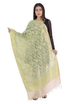 RANI Green Women's Banarasi Kora Silk Zari Dupatta