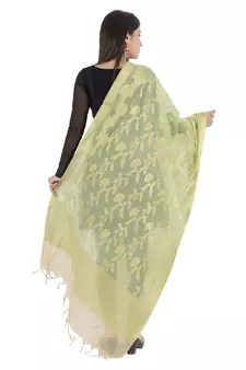 RANI Green Women's Banarasi Kora Silk Zari Dupatta