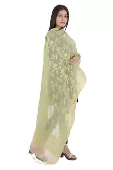RANI Green Women's Banarasi Kora Silk Zari Dupatta