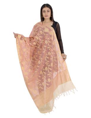 RANI Orange Women's Banarasi Kora Silk Zari Dupatta 1