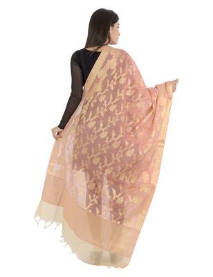 RANI Orange Women's Banarasi Kora Silk Zari Dupatta 2