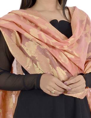 RANI Orange Women's Banarasi Kora Silk Zari Dupatta 3
