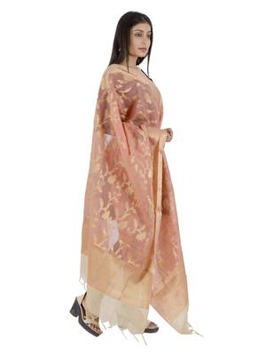 RANI Orange Women's Banarasi Kora Silk Zari Dupatta 4