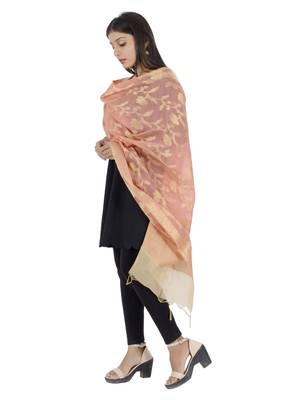 RANI Orange Women's Banarasi Kora Silk Zari Dupatta 5