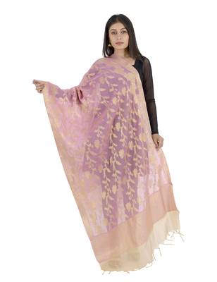 RANI Pink Women's Banarasi Kora Silk Zari Dupatta 1