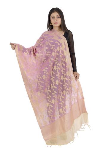 RANI Pink Women's Banarasi Kora Silk Zari Dupatta