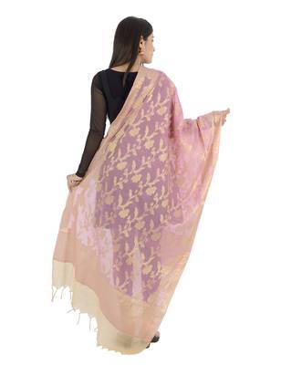 RANI Pink Women's Banarasi Kora Silk Zari Dupatta 2