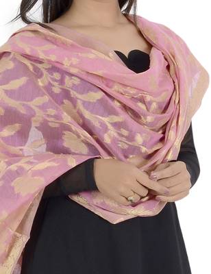 RANI Pink Women's Banarasi Kora Silk Zari Dupatta 3
