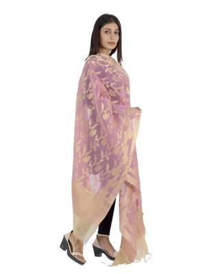 RANI Pink Women's Banarasi Kora Silk Zari Dupatta 4