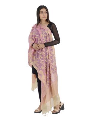 RANI Pink Women's Banarasi Kora Silk Zari Dupatta 5