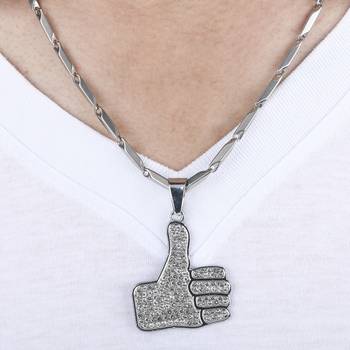 SilverPlated Adorable Classic Chain with Thumps Up Diamond Studded Pendant For Men and boy Jewellery 3