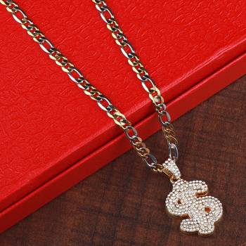SilverPlated Attractive Figaro Chain With Doller Design pendant With Diamond Studded For Men and boy Jewellery 1