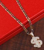 SilverPlated Attractive Figaro Chain With Doller Design pendant With Diamond Studded For Men and boy Jewellery