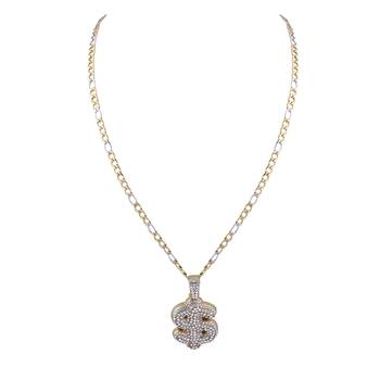 SilverPlated Attractive Figaro Chain With Doller Design pendant With Diamond Studded For Men and boy Jewellery 3