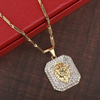 SilverPlated Stylist Classic Chain With Lion Design Square pendant With Diamond Studded For Men and boy Jewellery 1