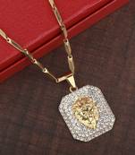 SilverPlated Stylist Classic Chain With Lion Design Square pendant With Diamond Studded For Men and boy Jewellery