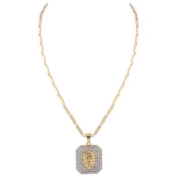 SilverPlated Stylist Classic Chain With Lion Design Square pendant With Diamond Studded For Men and boy Jewellery 3