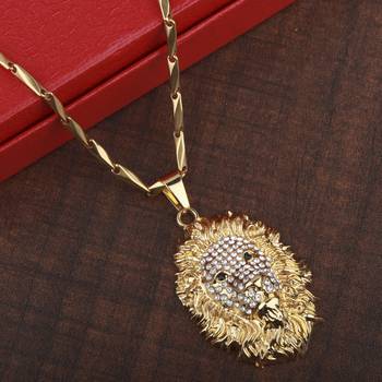 SilverPlated Designer Funky Classic Chain With Lion Design Square pendant With Diamond Studded For Men and boy Jewellery 1