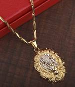 SilverPlated Designer Funky Classic Chain With Lion Design Square pendant With Diamond Studded For Men and boy Jewellery