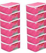 atorakushon Fabric 12 Piece Saree Cover Clothes Storage Bags Garments Wardrobe Organiser (Pink)