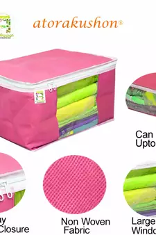 atorakushon Fabric 12 Piece Saree Cover Clothes Storage Bags Garments Wardrobe Organiser (Pink)