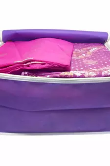 atorakushon   Fabric 5 Saree Cover and 3 Blouse Clothes Storage Bag Wardrobe Garments Organiser (blue)