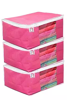 atorakushon Fabric 9 Piece Saree Cover Clothes Storage Bags Garments Wardrobe Organiser (Pink)