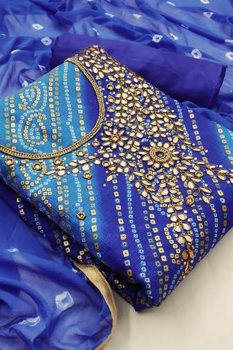 Blue bandhej banarasi silk blend salwar