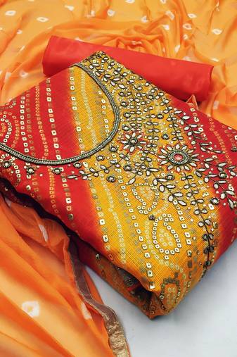 Orange bandhej banarasi silk blend salwar