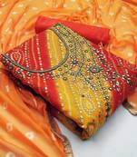 Orange bandhej banarasi silk blend salwar