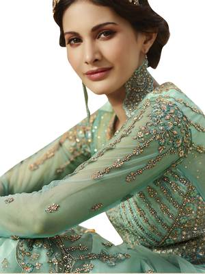 Teal embroidered net salwar 2