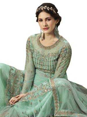 Teal embroidered net salwar 3