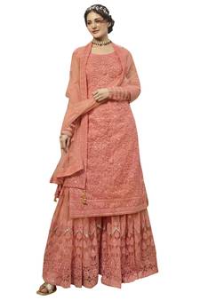 Peach embroidered net salwar
