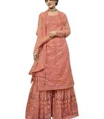 Peach embroidered net salwar