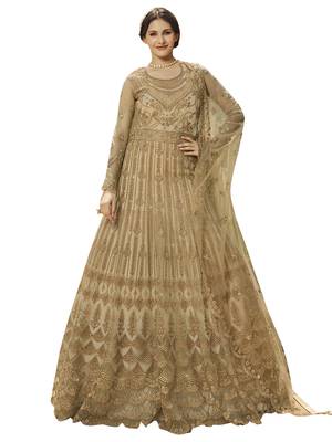 Beige embroidered net salwar 1