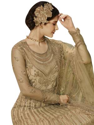 Beige embroidered net salwar 3