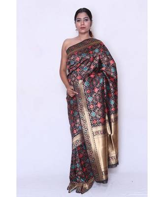 multicolor Embroidered banarasi saree with blouse 1