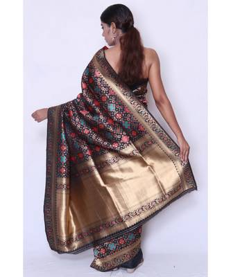multicolor Embroidered banarasi saree with blouse 2