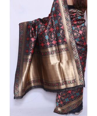 multicolor Embroidered banarasi saree with blouse 3