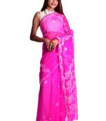 Lavangi Rani Pink Hand Embroidered Lucknow Chikan Faux Georgette Saree With Blouse