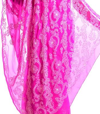 Lavangi Rani Pink Hand Embroidered Lucknow Chikan Faux Georgette Saree With Blouse 4