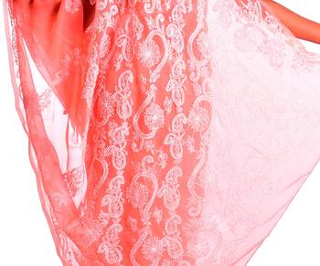 Lavangi Light Carrot Red Hand Embroidered Lucknow Chikan Faux Georgette Saree With Blouse 4