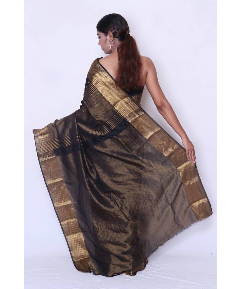 Black Embroidered Art Silk saree with blouse